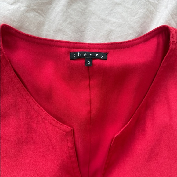 THEORY Adalize Habitat Notch V Neck Pockets Shift Dress in Red - Picture 4 of 5